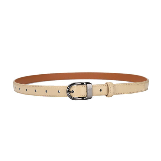 Luxury Top Layer Cow Leather Belt Women's Simple Decorative Jeans Belt Versatile Fashion Thin Belt (Apricot) - The Cool Collective AU