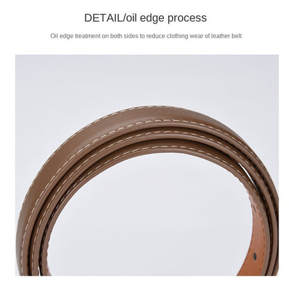 Luxury Top Layer Cow Leather Belt Women's Simple Decorative Jeans Belt Versatile Fashion Thin Belt (Apricot) - The Cool Collective AU