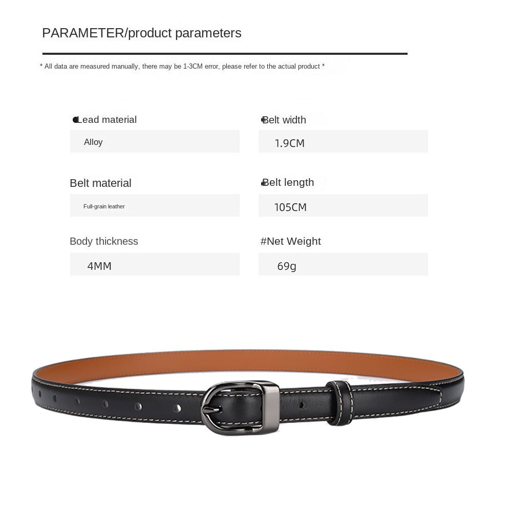 Luxury Top Layer Cow Leather Belt Women's Simple Decorative Jeans Belt Versatile Fashion Thin Belt (Black) - The Cool Collective AU