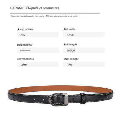 Luxury Top Layer Cow Leather Belt Women's Simple Decorative Jeans Belt Versatile Fashion Thin Belt (Black) - The Cool Collective AU