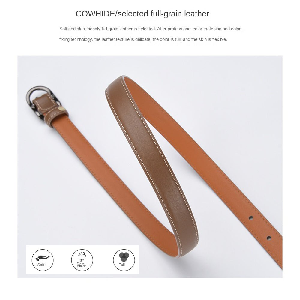 Luxury Top Layer Cow Leather Belt Women's Simple Decorative Jeans Belt Versatile Fashion Thin Belt (Black) - The Cool Collective AU