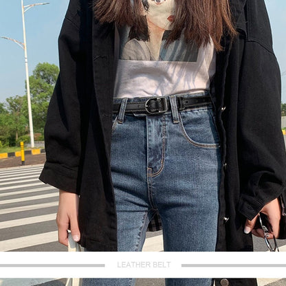 Luxury Top Layer Cow Leather Belt Women's Simple Decorative Jeans Belt Versatile Fashion Thin Belt (Black) - The Cool Collective AU