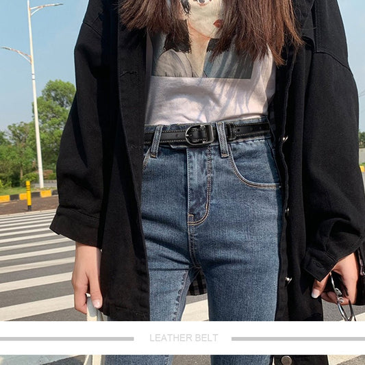 Luxury Top Layer Cow Leather Belt Women's Simple Decorative Jeans Belt Versatile Fashion Thin Belt (Black) - The Cool Collective AU