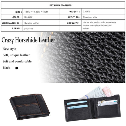 Men's Genuine Leather Bilfold Wallet RFID Blocking Card Holder Zipper Coin Purse - The Cool Collective AU
