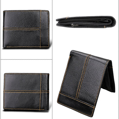 Men's Genuine Leather Bilfold Wallet RFID Blocking Card Holder Zipper Coin Purse - The Cool Collective AU