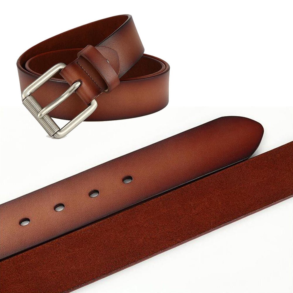 New Cowhide Leather Men Belt Pin Buckle Luxury Male Belts (Brown) - The Cool Collective AU