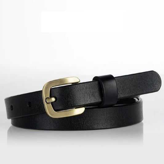 New Women's Belt Luxury Genuine Leather Belts For Women Female Gold Pin Buckle (Black) - The Cool Collective AU
