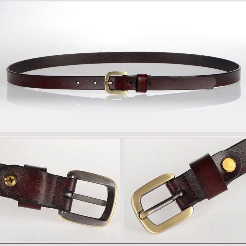 New Women's Belt Luxury Genuine Leather Belts For Women Female Gold Pin Buckle (Coffee) - The Cool Collective AU