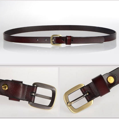 New Women's Belt Luxury Genuine Leather Belts For Women Female Gold Pin Buckle (Coffee) - The Cool Collective AU