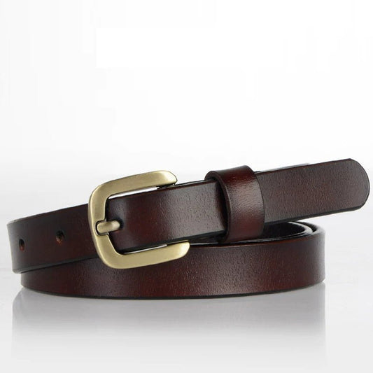 New Women's Belt Luxury Genuine Leather Belts For Women Female Gold Pin Buckle (Coffee) - The Cool Collective AU
