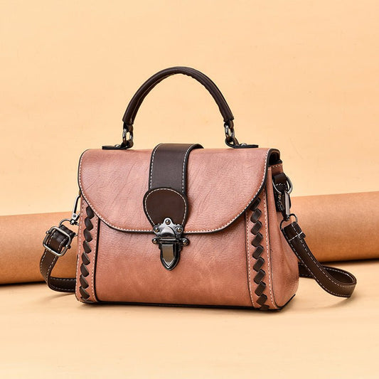 Pink Elegant Women's PU Leather Top Handle Satchel - Versatile Crossbody Bag with Classic Clasp & Braided Detail - The Cool Collective AU