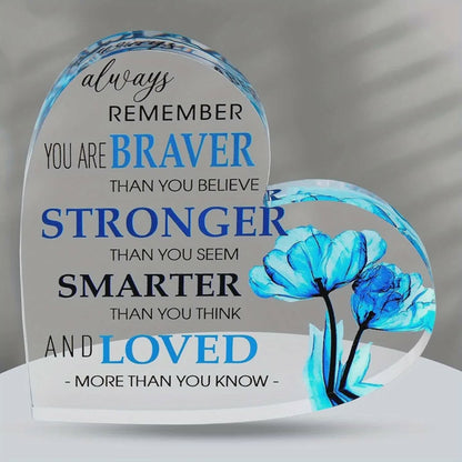 Inspirational Blue Flower Heart - Perfect Gift for Desk or Farewell
