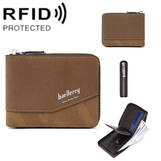 Retro Rfid Blocking Zip Wallet with Short Coin Pocket - Light Brown - The Cool Collective AU