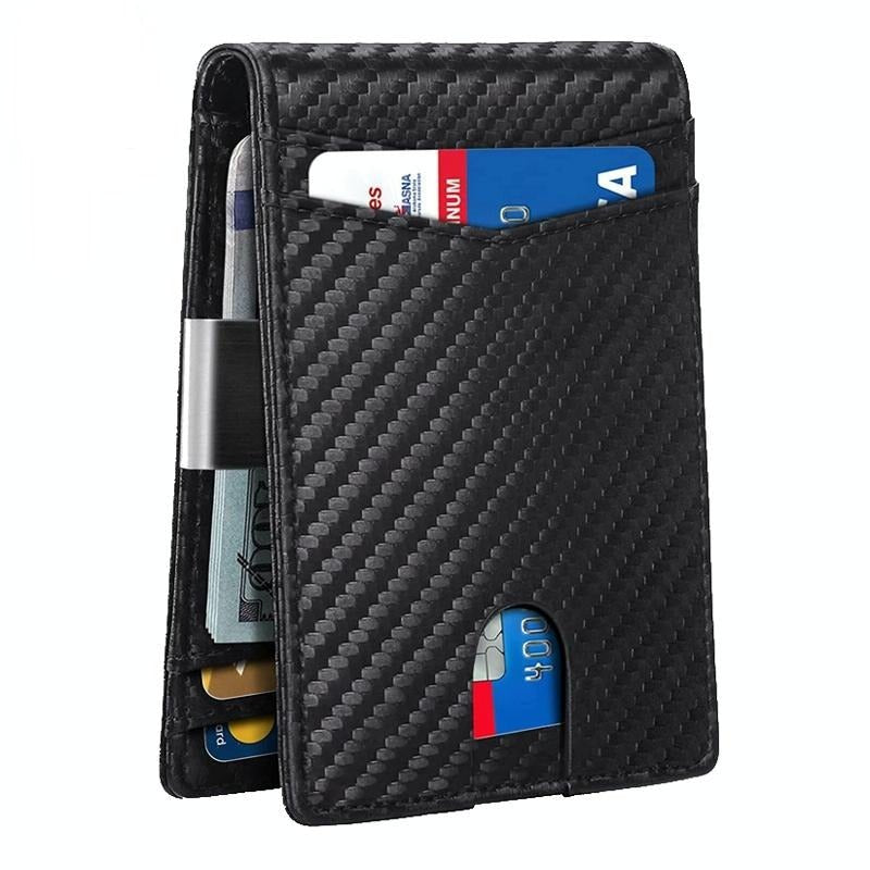 Rfid - protected Leather Credit Card Wallet - Secure & Stylish - Carbon Fiber Black Black Inside - The Cool Collective AU