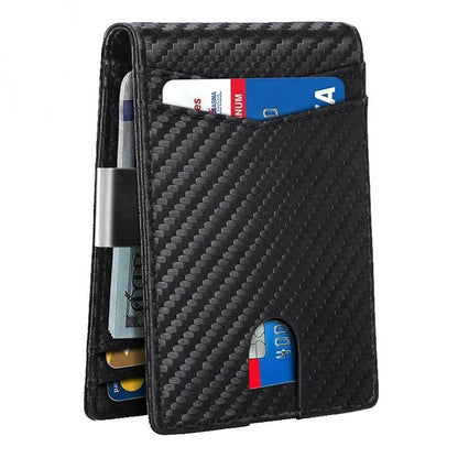 Rfid - protected Leather Credit Card Wallet - Secure & Stylish - Carbon Fiber Black Black Inside - The Cool Collective AU