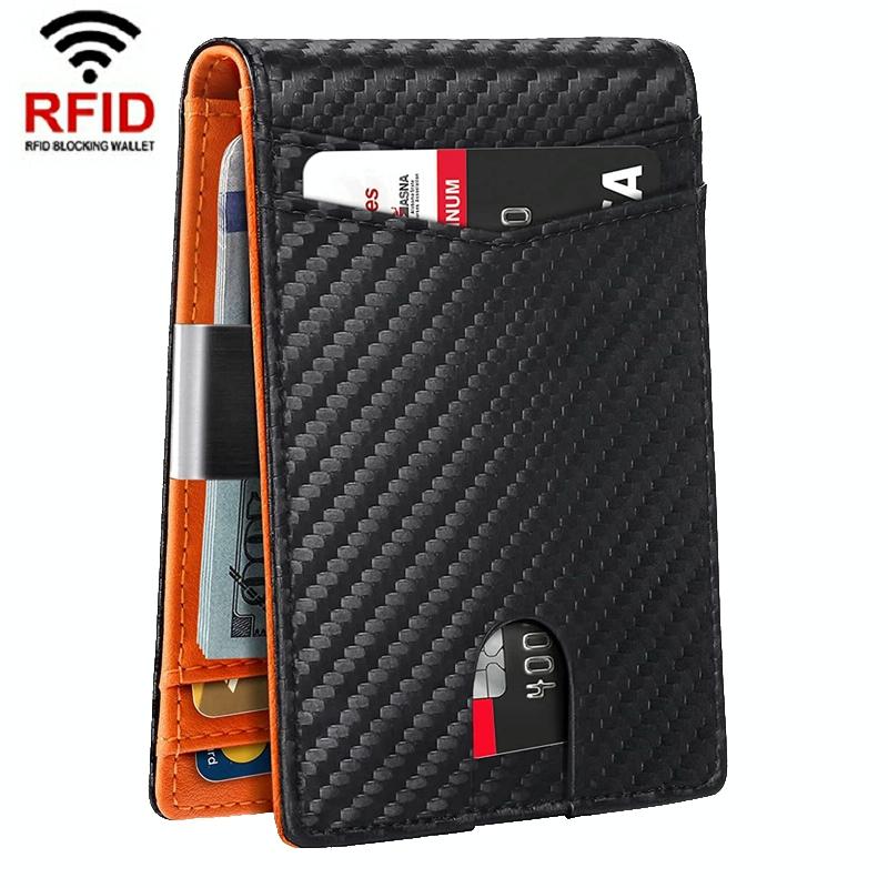 Rfid - protected Leather Credit Card Wallet - Secure & Stylish - Carbon Fiber Black Black Inside - The Cool Collective AU