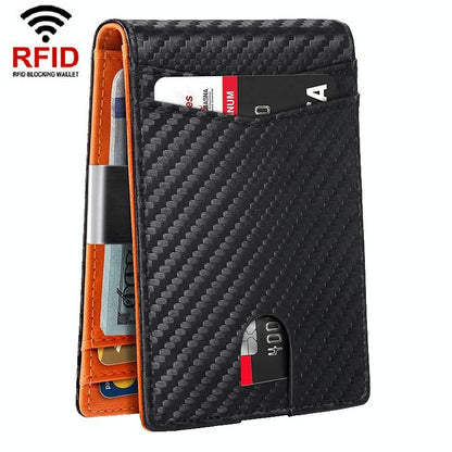 Rfid - protected Leather Credit Card Wallet - Secure & Stylish - Carbon Fiber Black Black Inside - The Cool Collective AU
