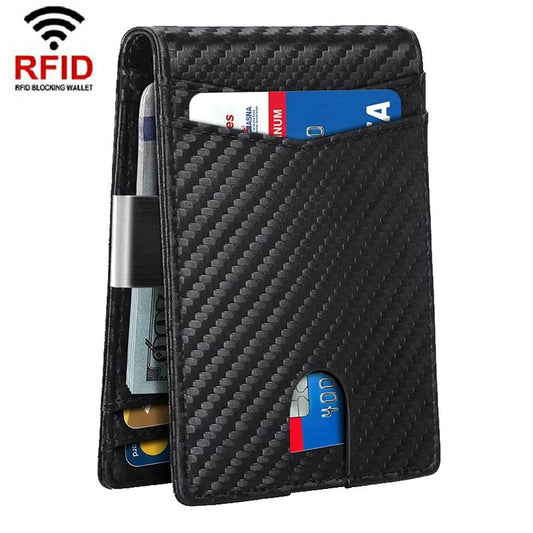 Rfid - protected Leather Credit Card Wallet - Secure & Stylish - Carbon Fiber Black Black Inside - The Cool Collective AU