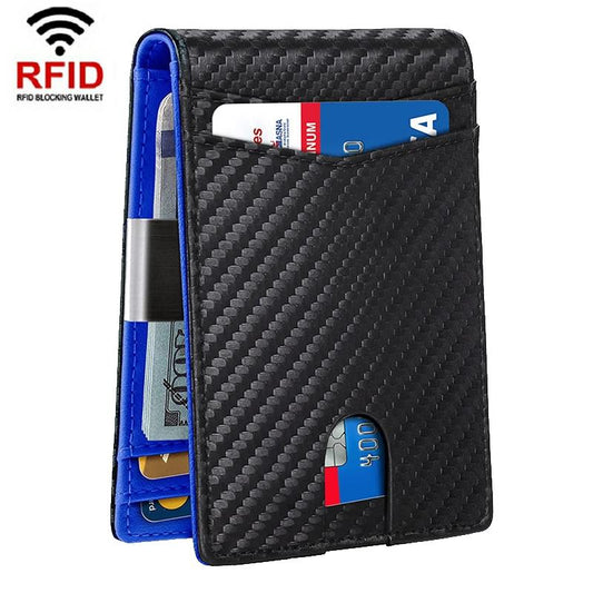 Rfid - protected Leather Credit Card Wallet - Secure & Stylish - Carbon Fiber Black Blue Inner - The Cool Collective AU