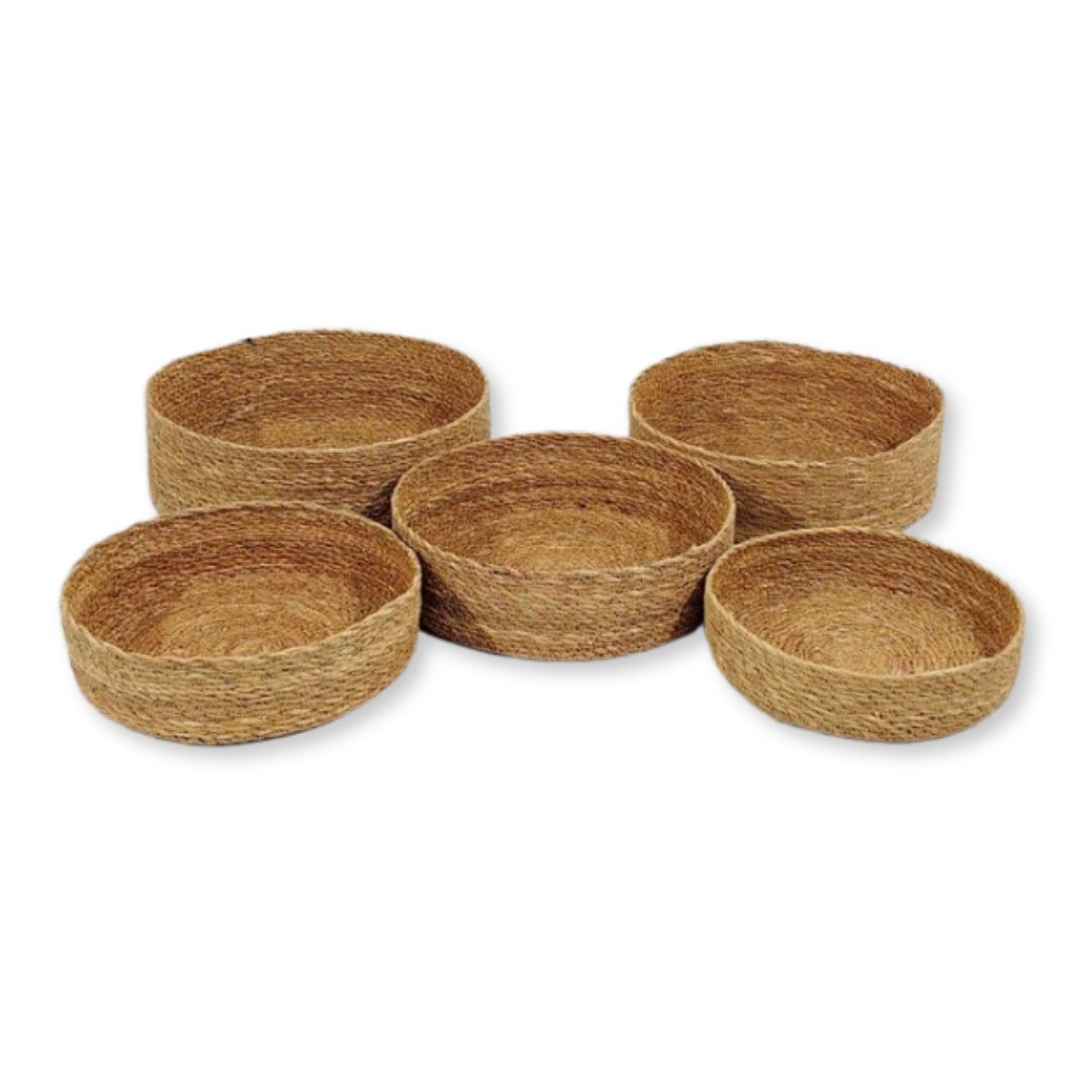 Natural Elegance: 5-Piece Seagrass Basket Set for Stylish Storage - The Cool Collective AU