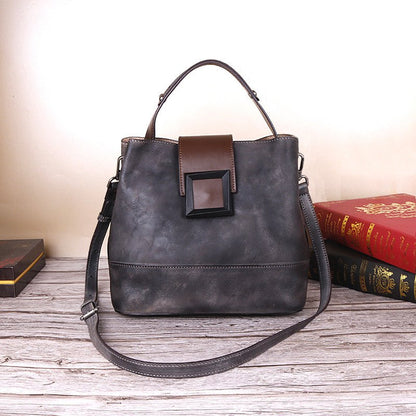Vintage Grey Leather Handbag - Elegant Multi - Functional Design - The Cool Collective AU