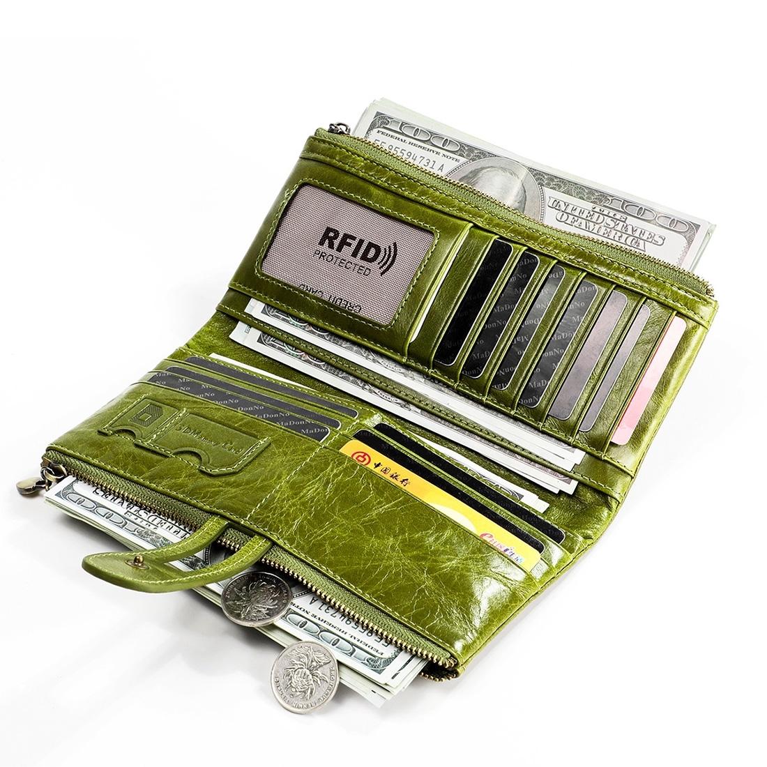 Vintage Rfid Leather Wallet with Card Slots for Women - Green - The Cool Collective AU