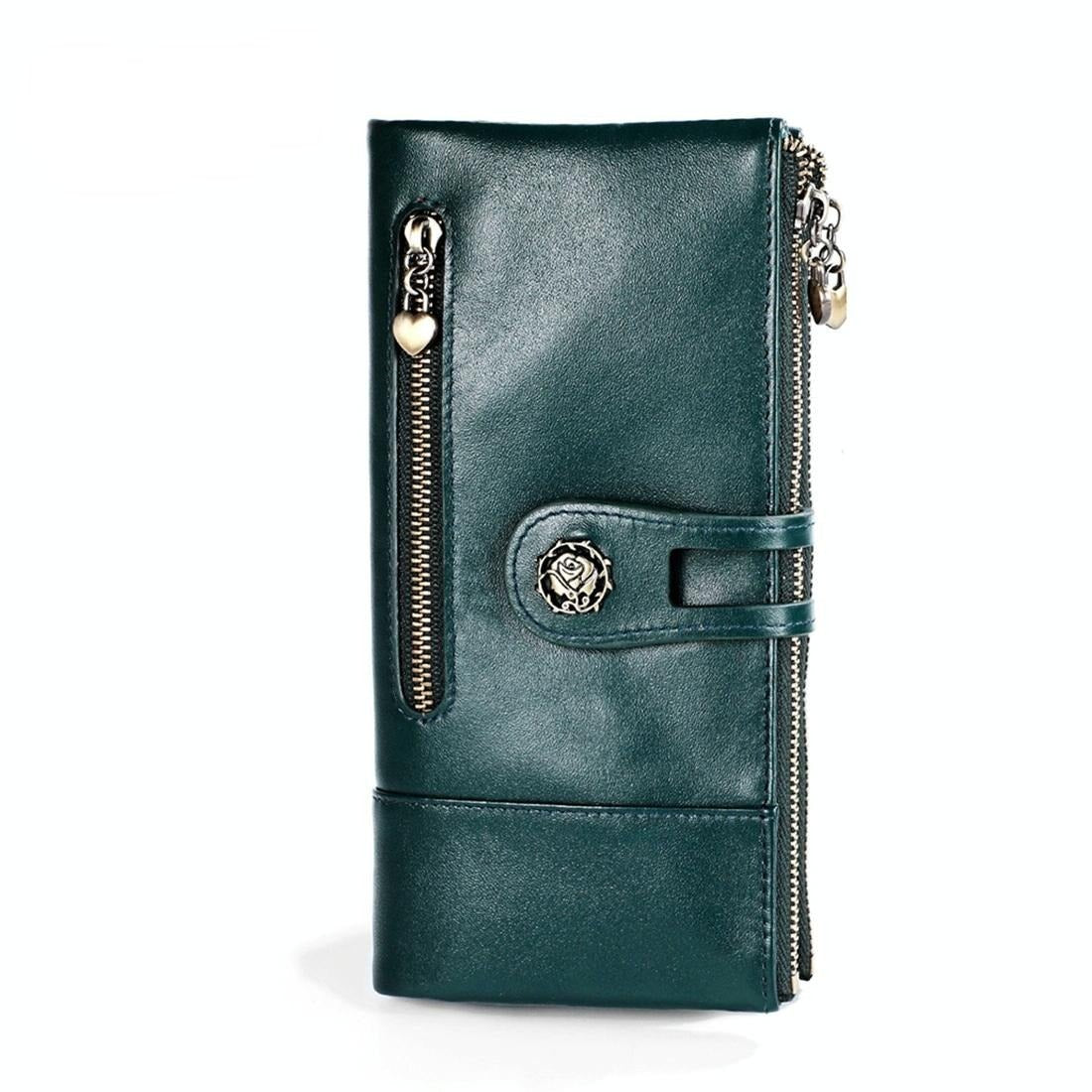 Vintage Rfid Leather Wallet with Card Slots for Women - Green - The Cool Collective AU