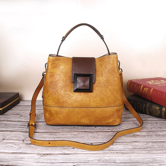 Vintage Yellow Leather Handbag - Elegant Multi - Functional Design - The Cool Collective AU