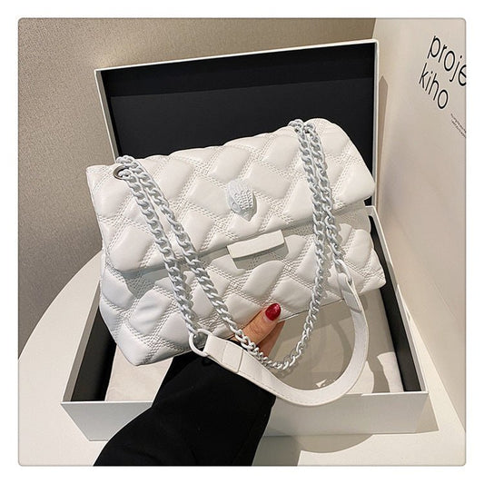 White Chic Quilted Crossbody Bag for Women - PU Leather Diamond Pattern Chain Strap Shoulder Purse with Elegant Clasp - The Cool Collective AU