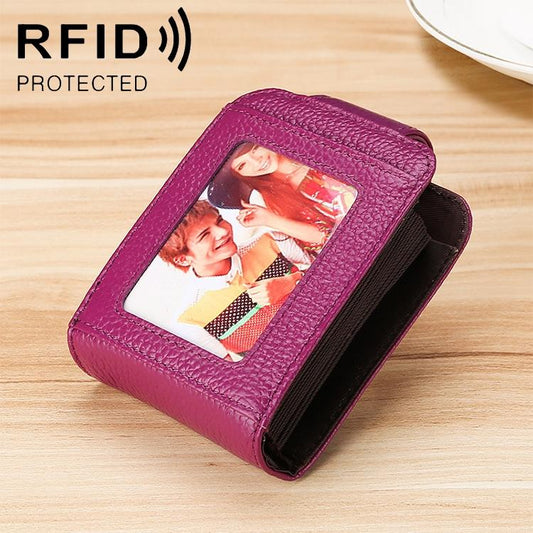 Women Vertical Cowhide Leather Rfid Wallet - Purple - The Cool Collective AU