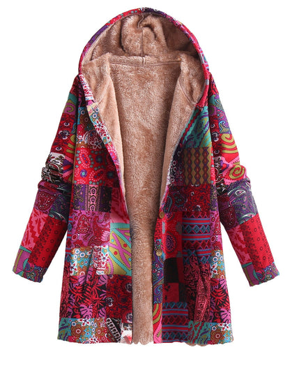 Women's Plus Size Floral Hooded Winter Coat with Plush Lining - The Cool Collective AU
