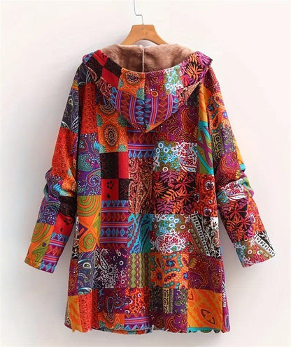 Women's Plus Size Floral Hooded Winter Coat with Plush Lining - The Cool Collective AU