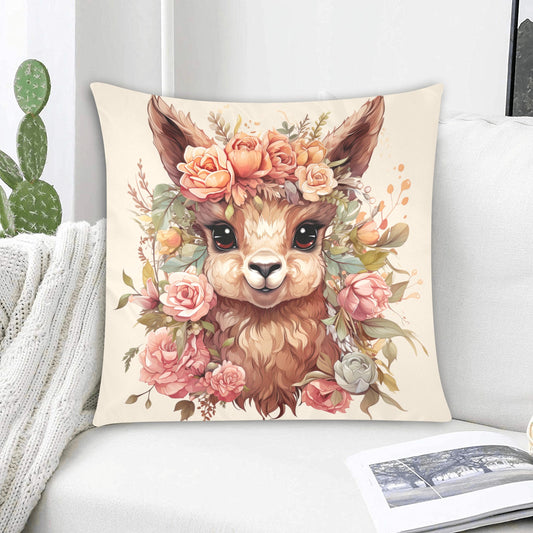 Llama Dreams Botanical Bliss: Artfully Illustrated with Enchanting Floral Halo - Zippered Pillow Case 20"x20" - The Cool Collective AU