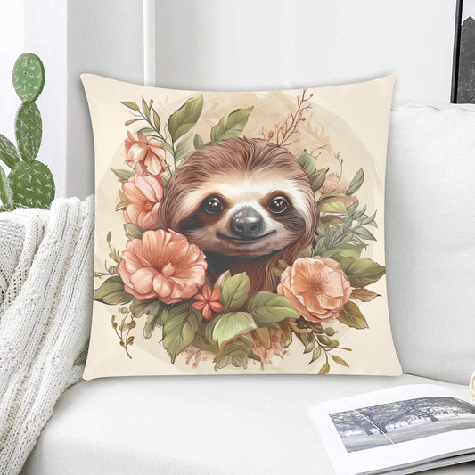 Floral Fantasy: Captivating Sloth Illustration in an Enchanted Garden - Zippered Pillow Case 20"x20" - The Cool Collective AU
