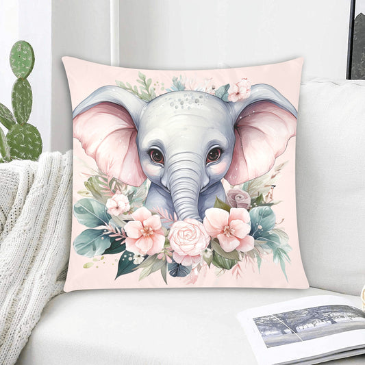Elephant Elegance: Enchanting Floral Haven with Adorable Elephant Illustration -  Zippered Pillow Case 20"x20" - The Cool Collective AU