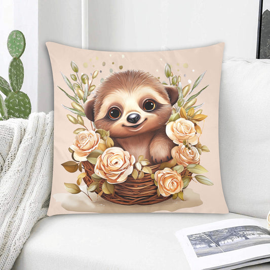 Tranquil Flora Haven: Enchanting Sloth Illustration Amidst Lush Botanical Bloom - Zippered Pillow Case 20"x20" - The Cool Collective AU