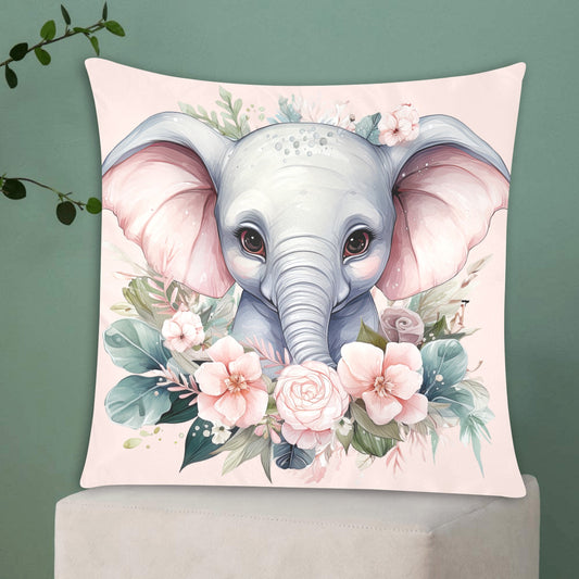Elephant Elegance: Enchanting Floral Haven with Adorable Elephant Illustration -  Zippered Pillow Case 20"x20" - The Cool Collective AU