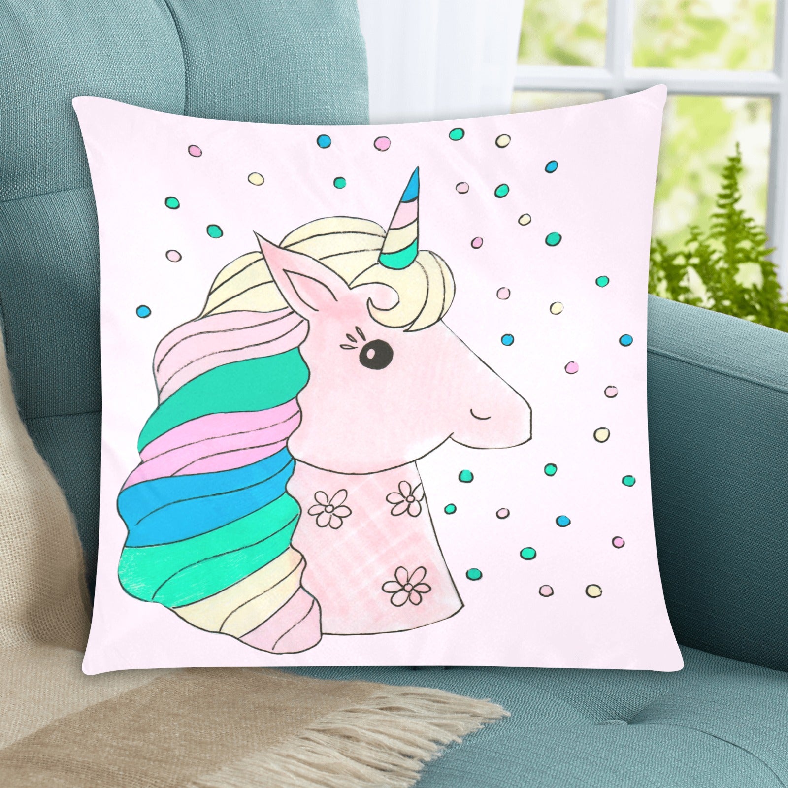 Little Miss Unicorn Zippered Cushion Cover 20"x20" - The Cool Collective AU
