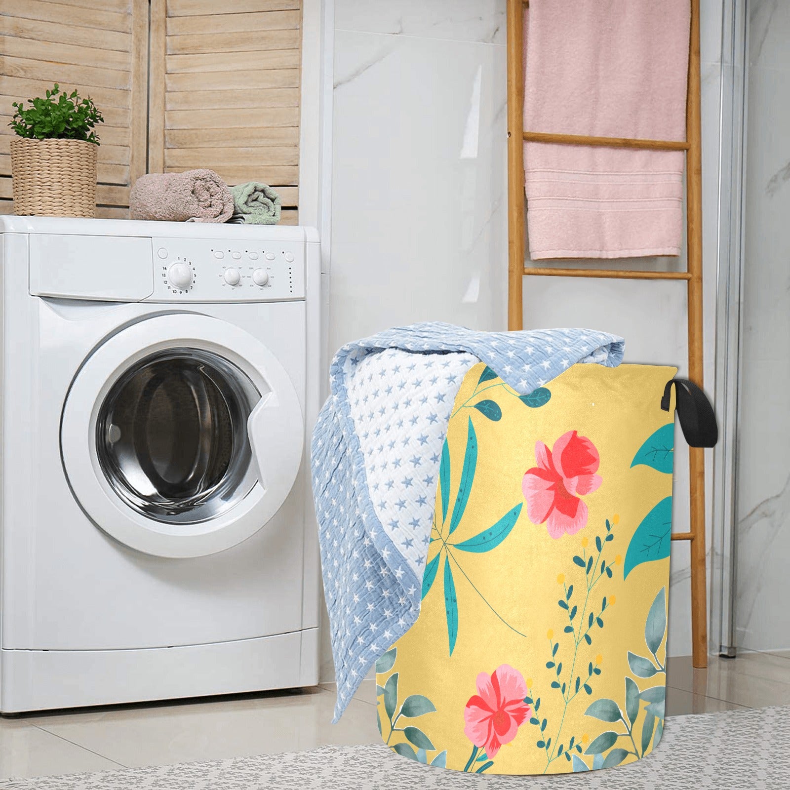 Floral Mustard Laundry Basket Laundry Bag - The Cool Collective AU