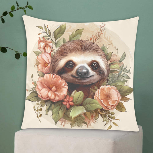 Floral Fantasy: Captivating Sloth Illustration in an Enchanted Garden - Zippered Pillow Case 20"x20" - The Cool Collective AU