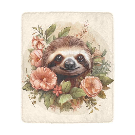 Botanical Bliss: Enchanted Sloth Illustration - Ultra-Soft Micro Fleece Blanket 50"x60" - The Cool Collective AU
