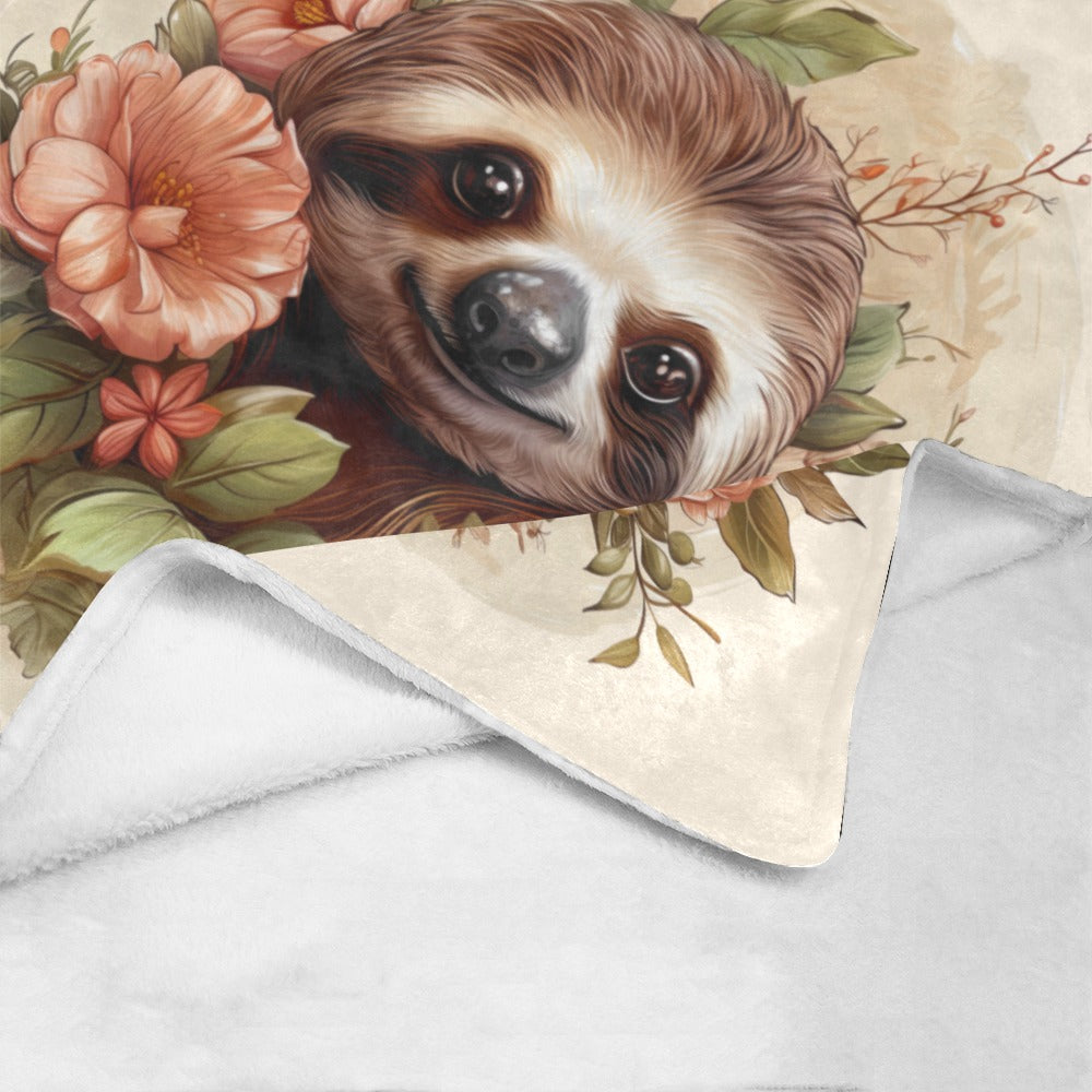 Botanical Bliss: Enchanted Sloth Illustration - Ultra-Soft Micro Fleece Blanket 50"x60" - The Cool Collective AU