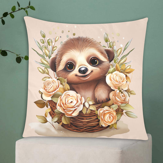 Tranquil Flora Haven: Enchanting Sloth Illustration Amidst Lush Botanical Bloom - Zippered Pillow Case 20"x20" - The Cool Collective AU