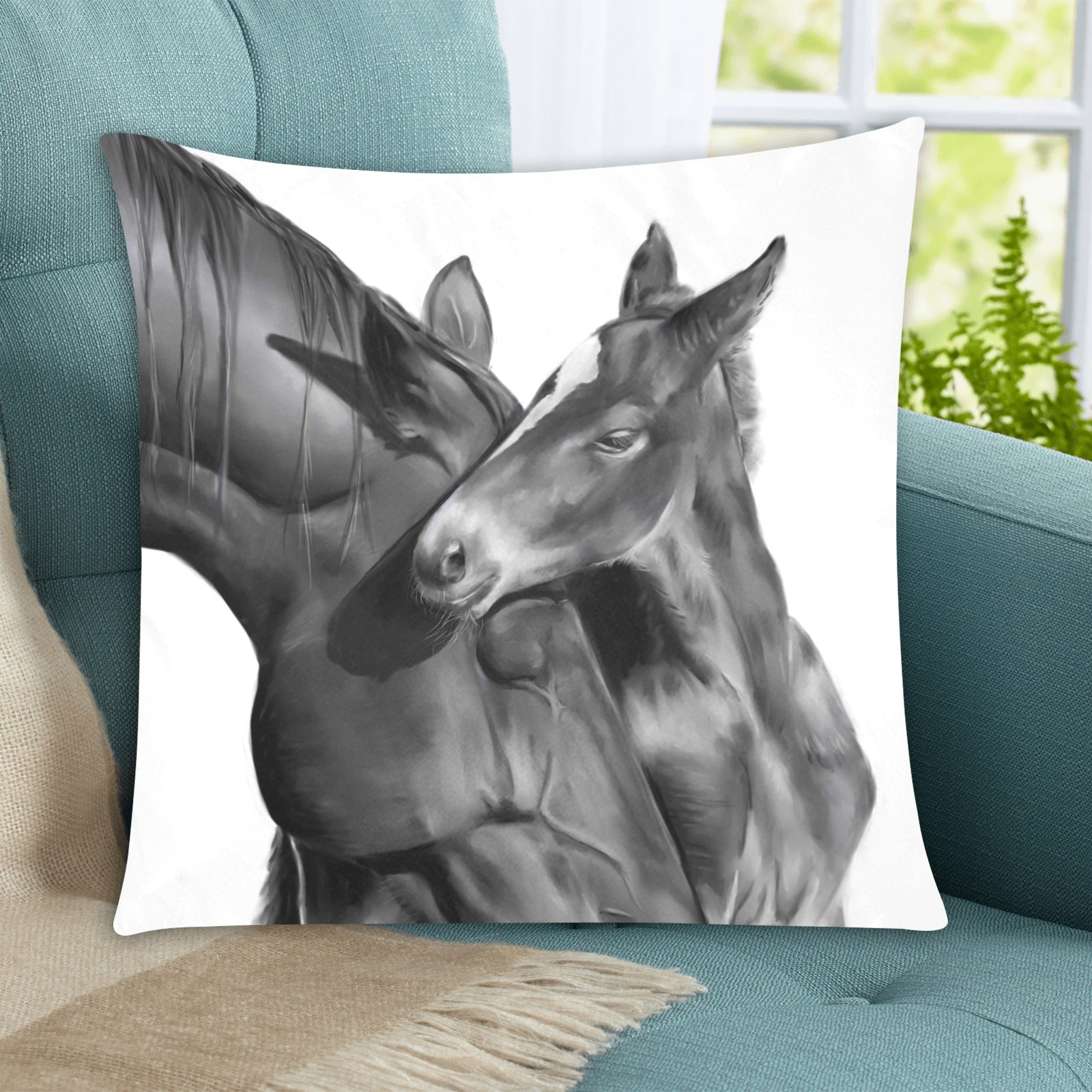 Mare & Foal Cushion Cover Zippered Cushion Cover 20"x20" - The Cool Collective AU