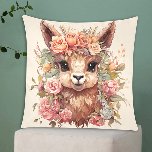 Llama Dreams Botanical Bliss: Artfully Illustrated with Enchanting Floral Halo - Zippered Pillow Case 20"x20" - The Cool Collective AU