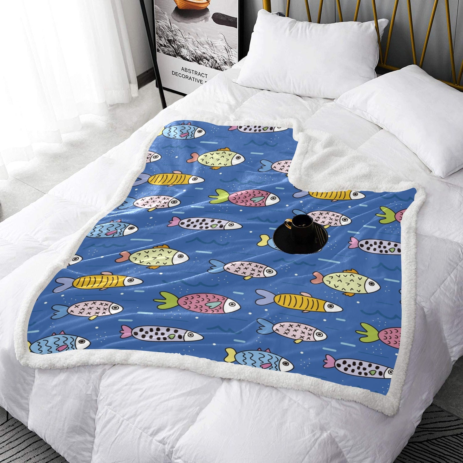A Little Fishy Double Layer Short Plush Blanket 50"X60" - The Cool Collective AU