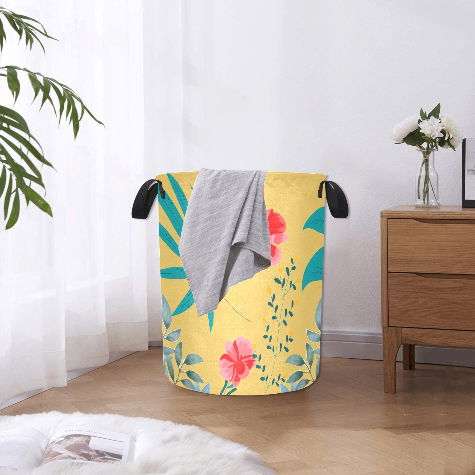 Floral Mustard Laundry Basket Laundry Bag - The Cool Collective AU