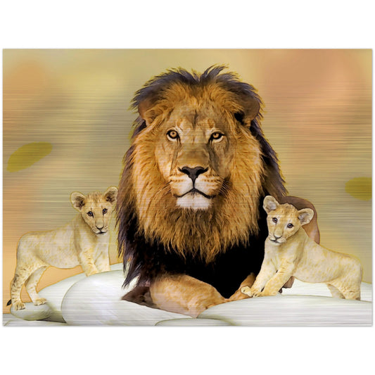 Lion & His Cubs Print - Aluminum & Wood Options - The Cool Collective AU
